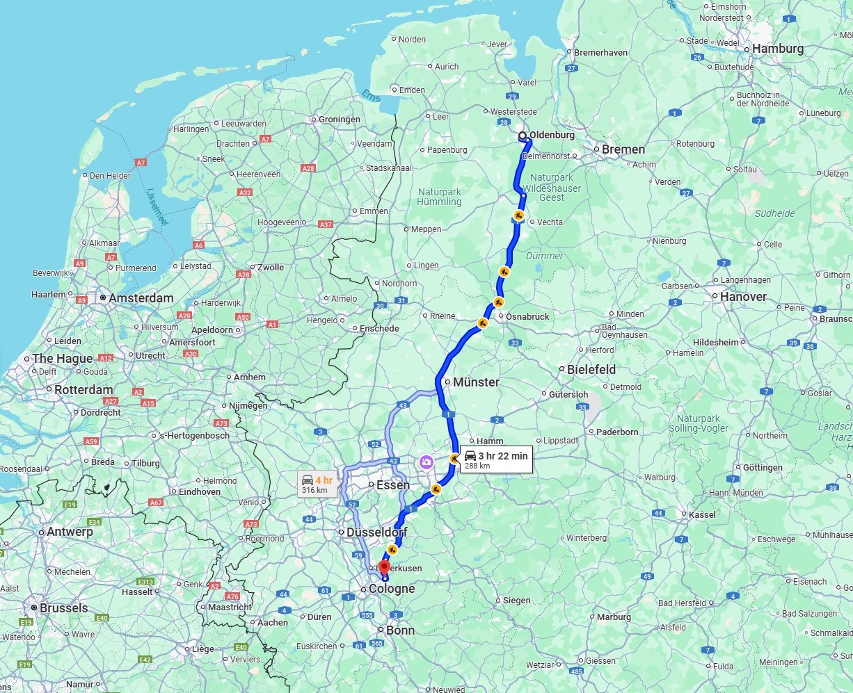 Anreise von Oldenburg Zu Bergisch Gladbach Über via A1
