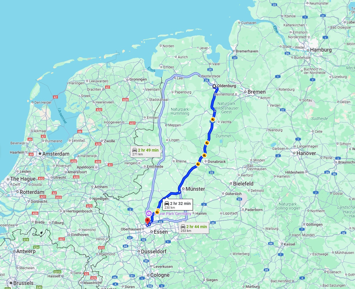Anreise von Oldenburg Zu Bottrop Über via A1