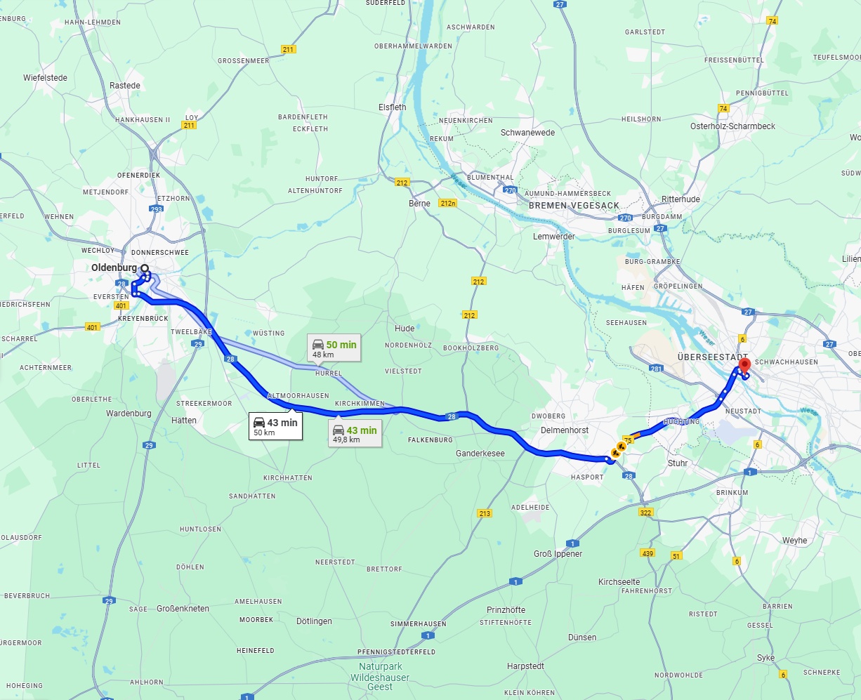 Anreise von Oldenburg Zu Bremen Über via A28