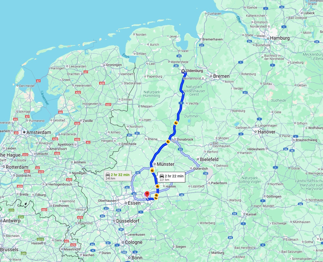Anreise von Oldenburg Zu Dortmund Über via A1