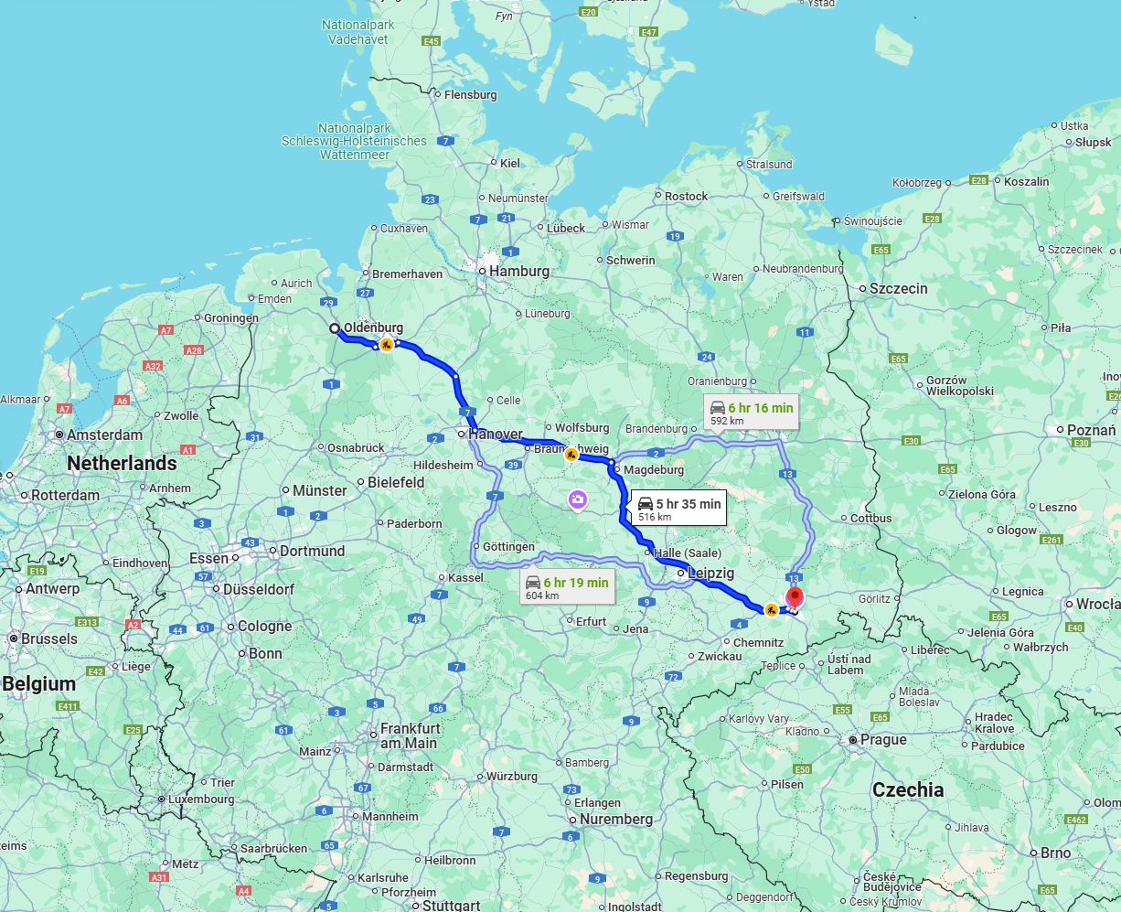 Anreise von Oldenburg Zu Dresden Über via A14