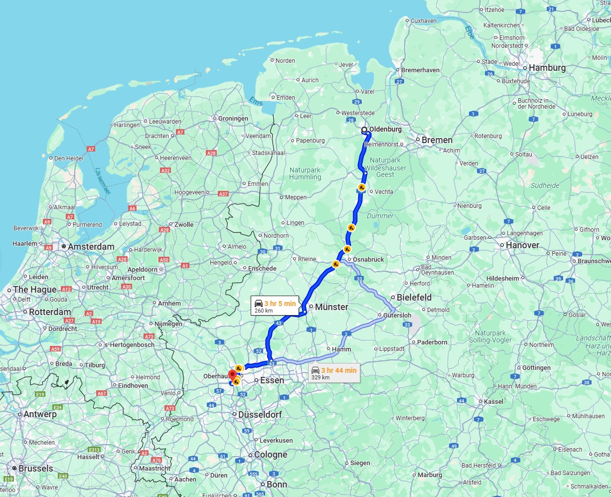 Anreise von Oldenburg Zu Duisburg Über via A1