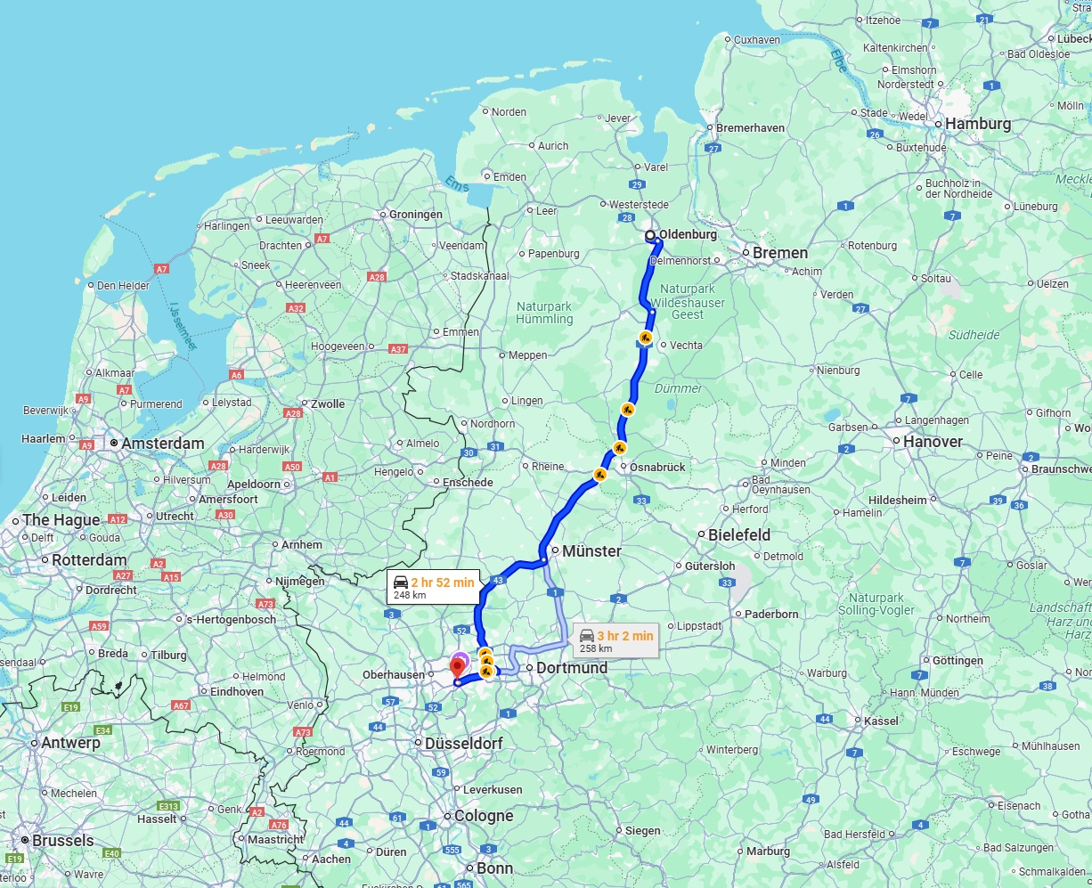 Anreise von Oldenburg Zu Essen Über via A1 and A43