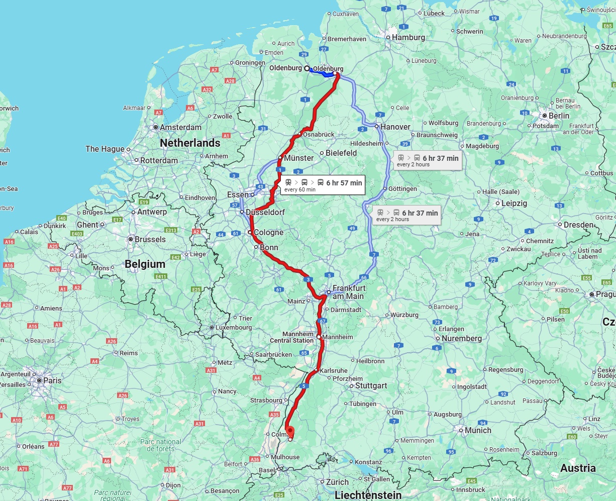 Anreise von Oldenburg Zu Freiburg im Breisgau Über 