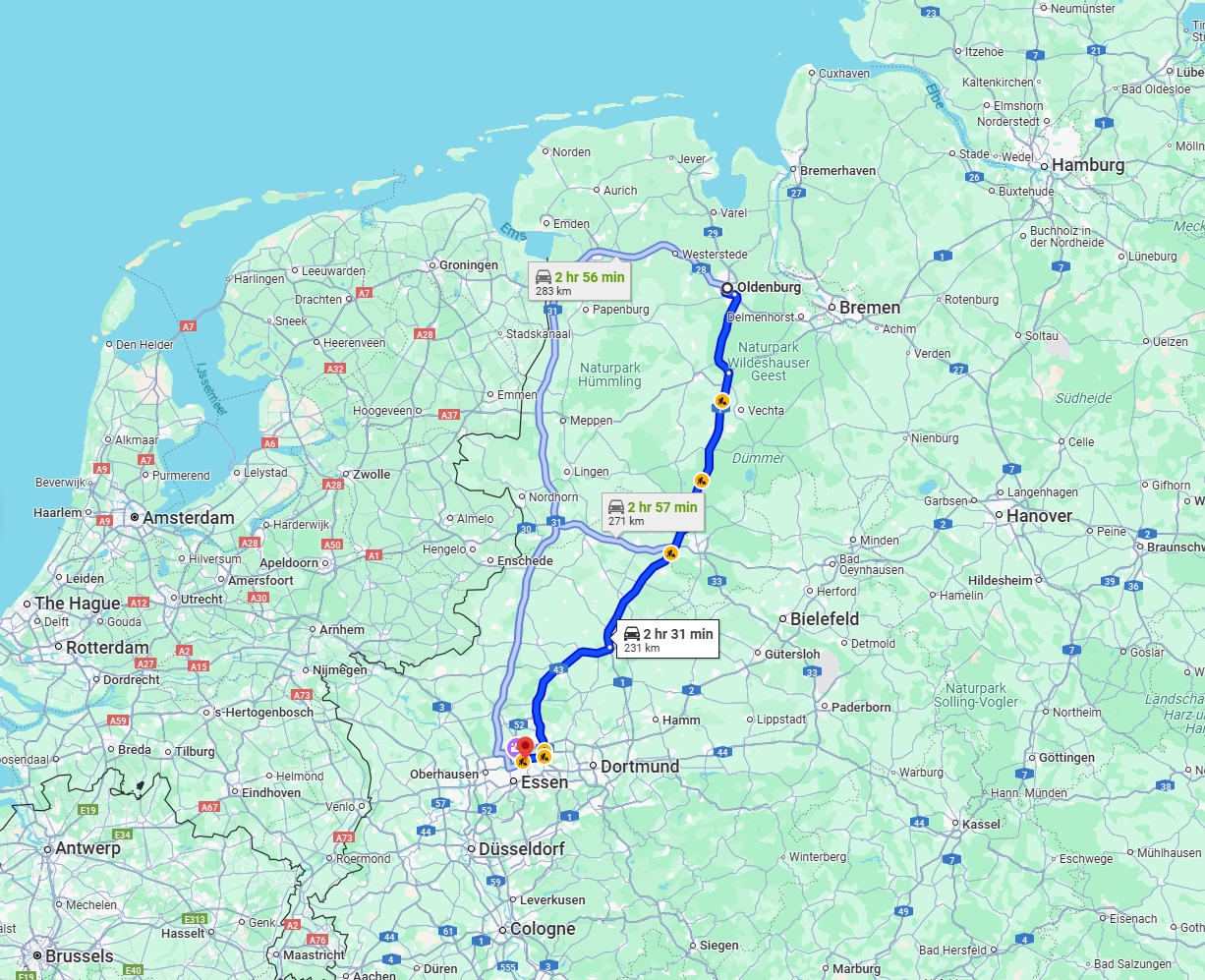 Anreise von Oldenburg Zu Gelsenkirchen Über via A1 and A43