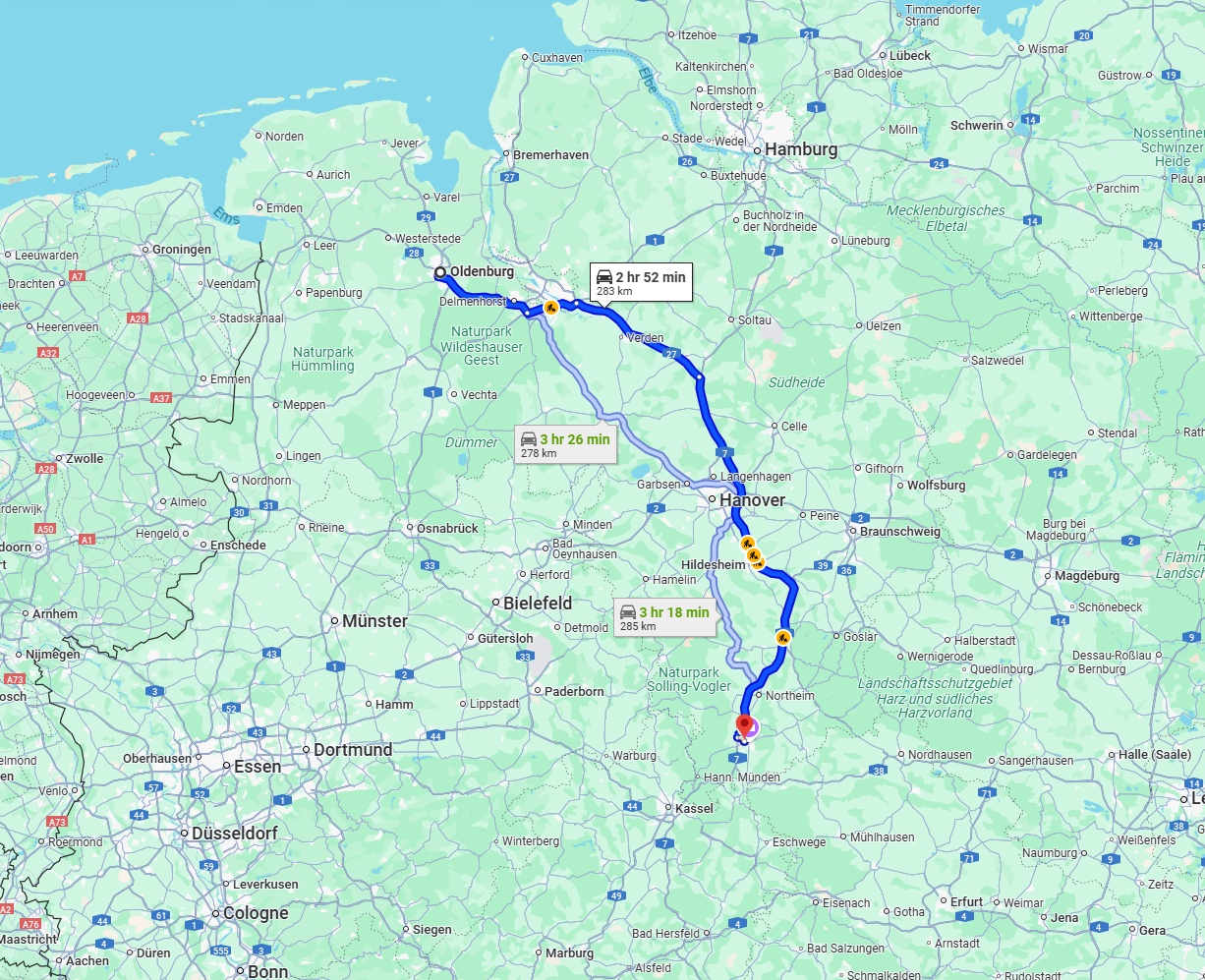 Anreise von Oldenburg Zu Göttingen Über via A7
