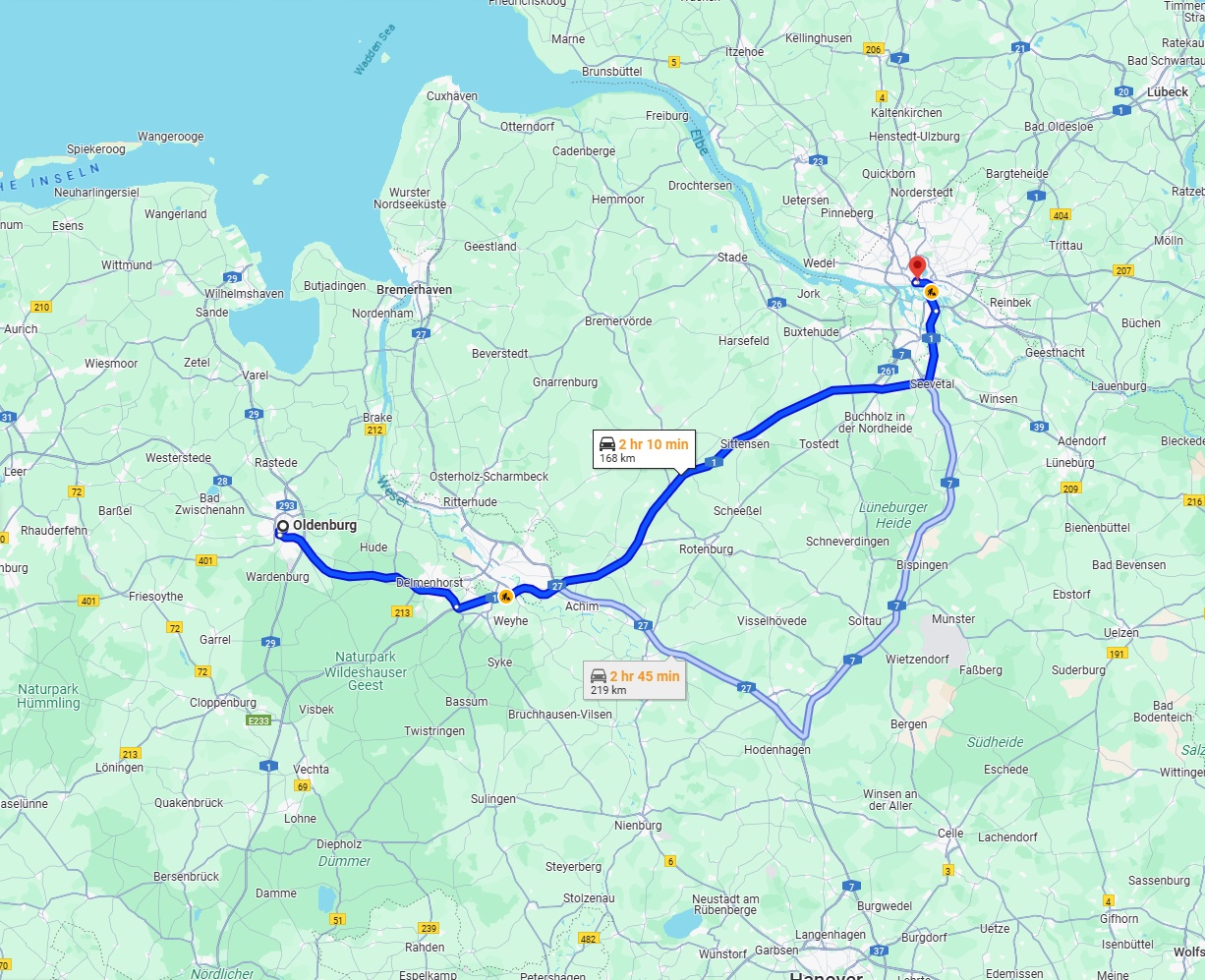 Anreise von Oldenburg Zu Hamburg Über via A1