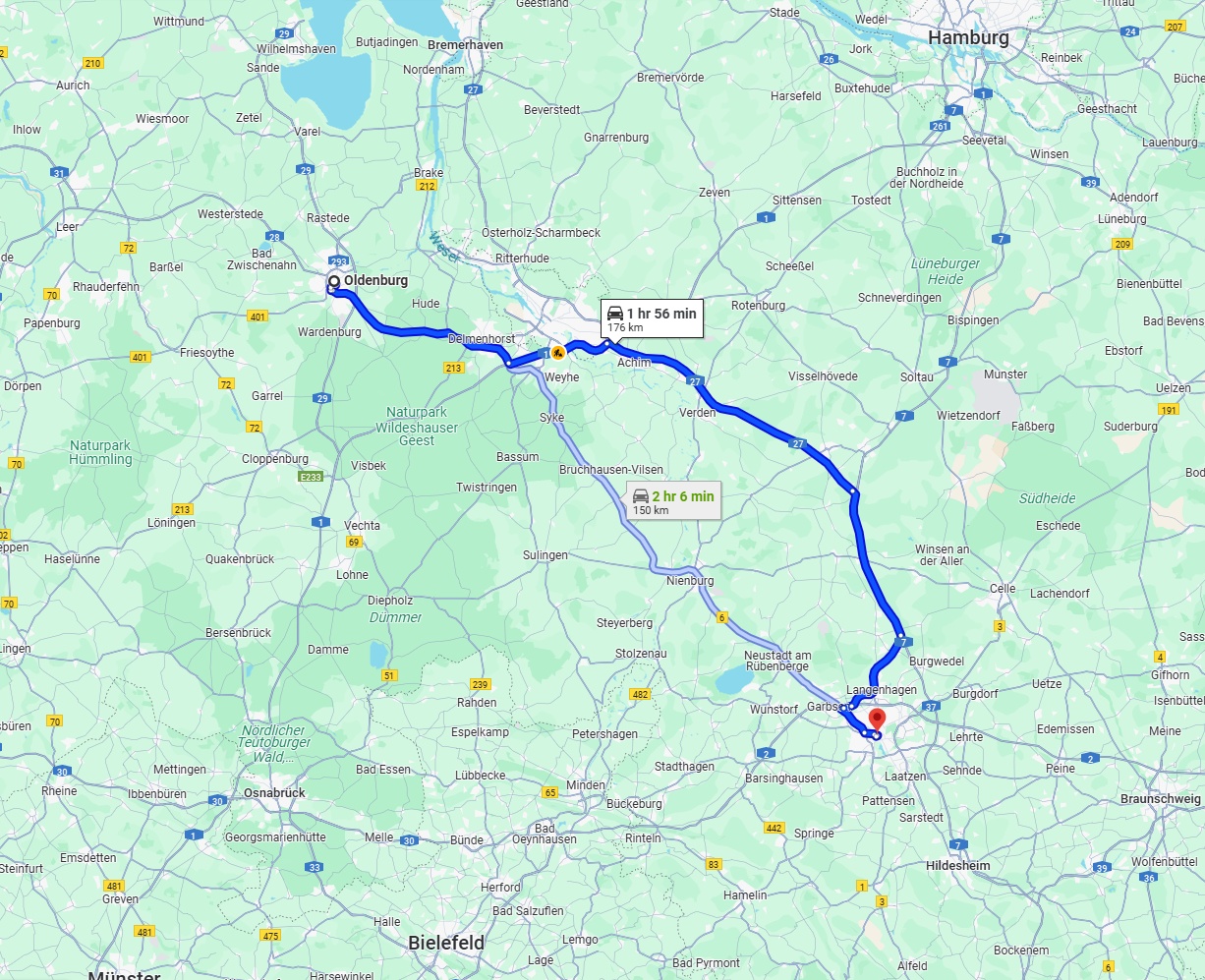 Anreise von Oldenburg Zu Hannover Über via A27