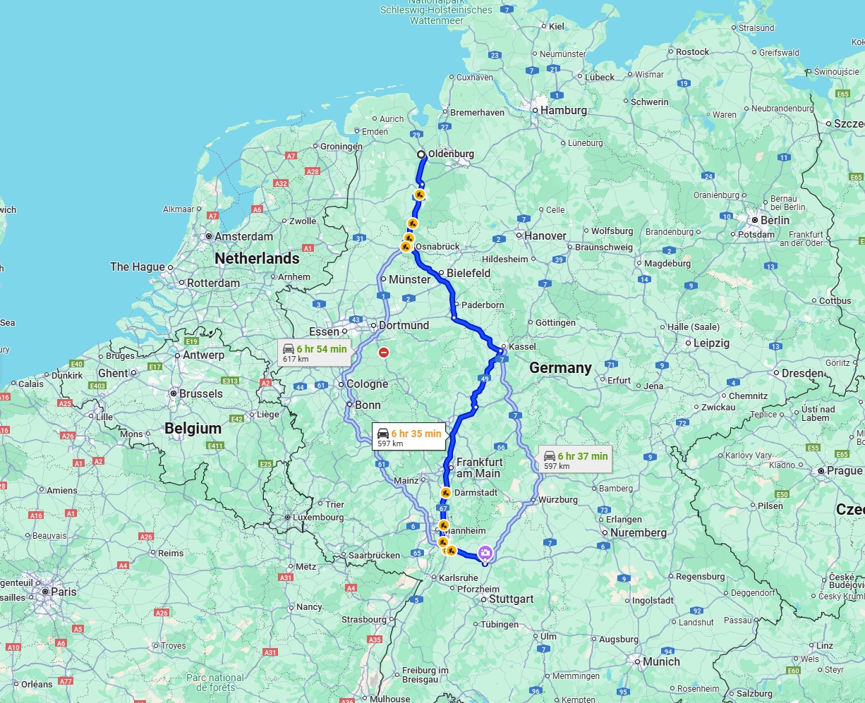 Anreise von Oldenburg Zu Heilbronn Über via A5