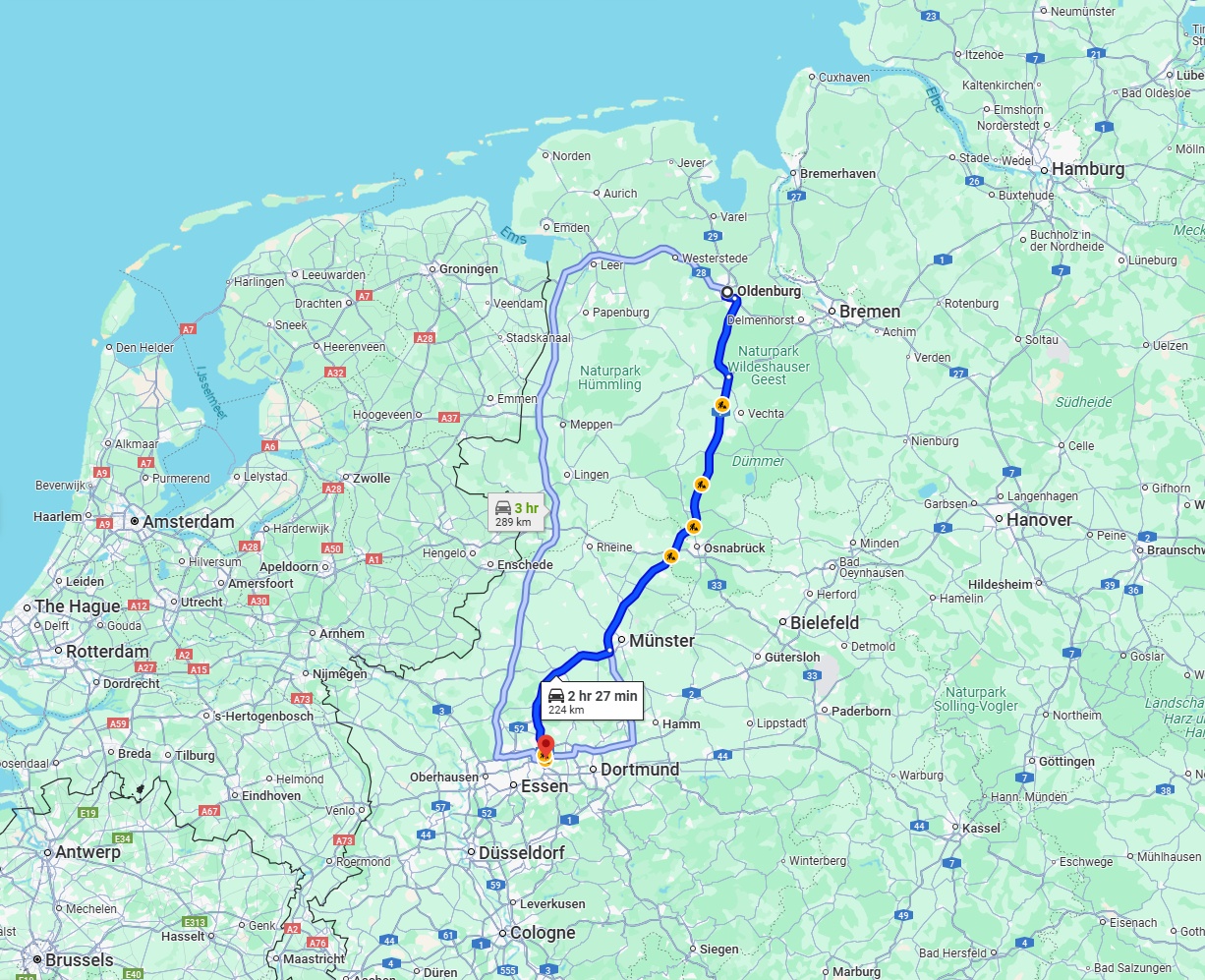 Anreise von Oldenburg Zu Herne Über via A1 and A43