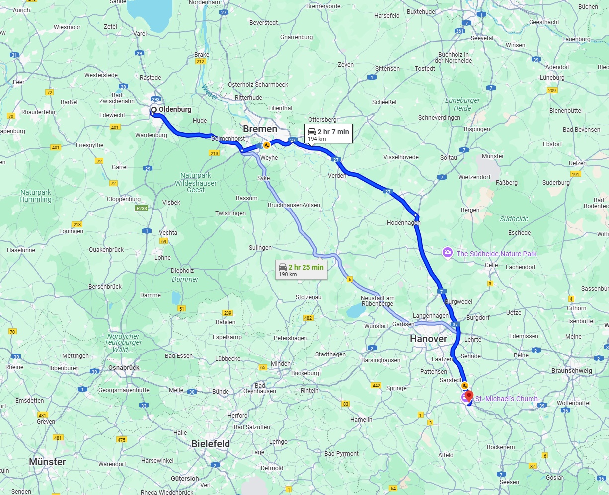 Anreise von Oldenburg Zu Hildesheim Über via A27 and A7