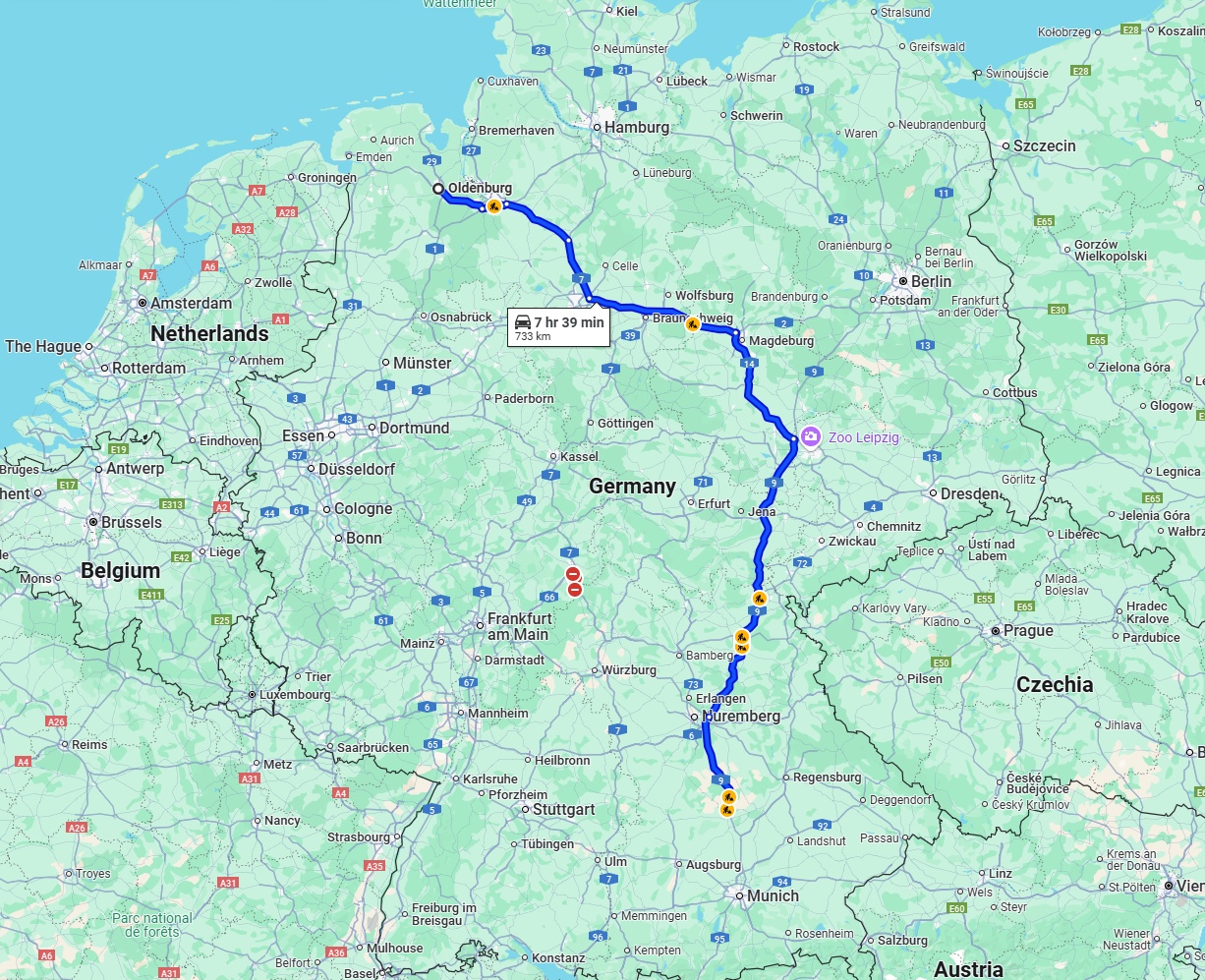 Anreise von Oldenburg Zu Ingolstadt Über via A9