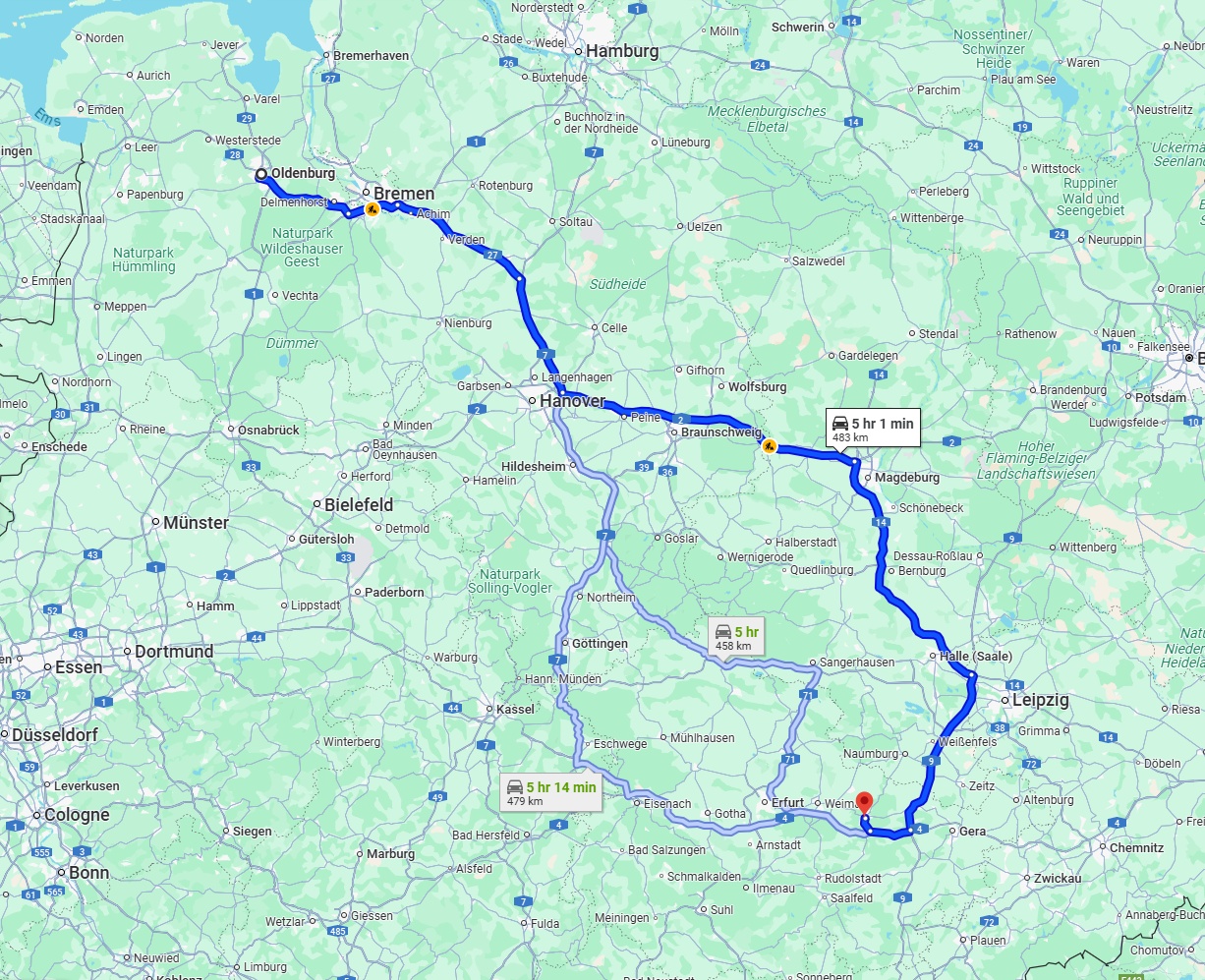 Anreise von Oldenburg Zu Jena Über via A2