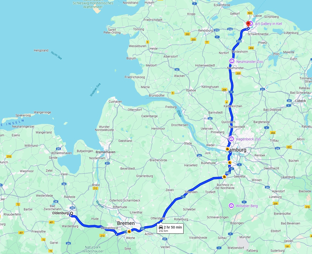 Anreise von Oldenburg Zu Kiel Über via A1 and A7