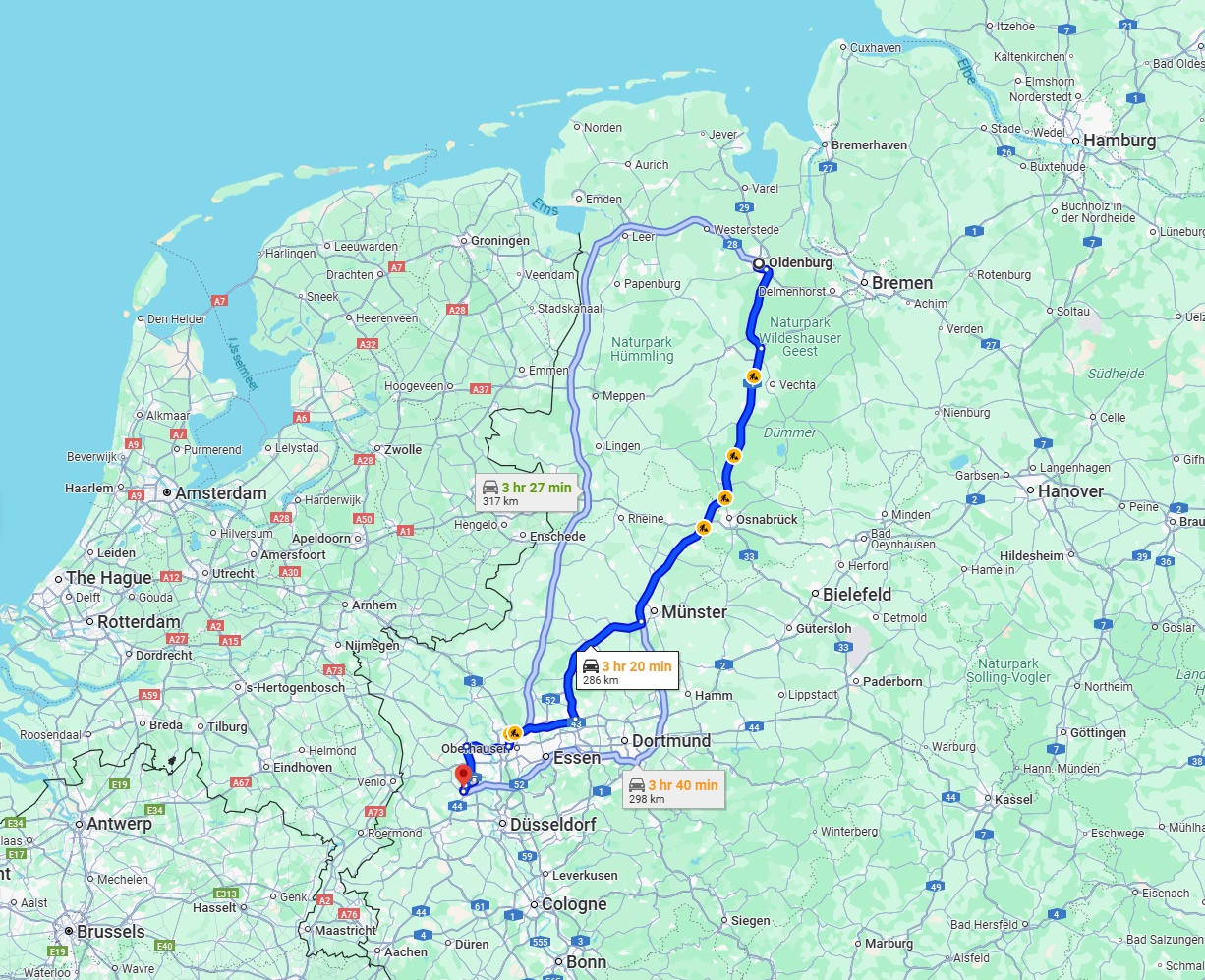Anreise von Oldenburg Zu Krefeld Über via A1