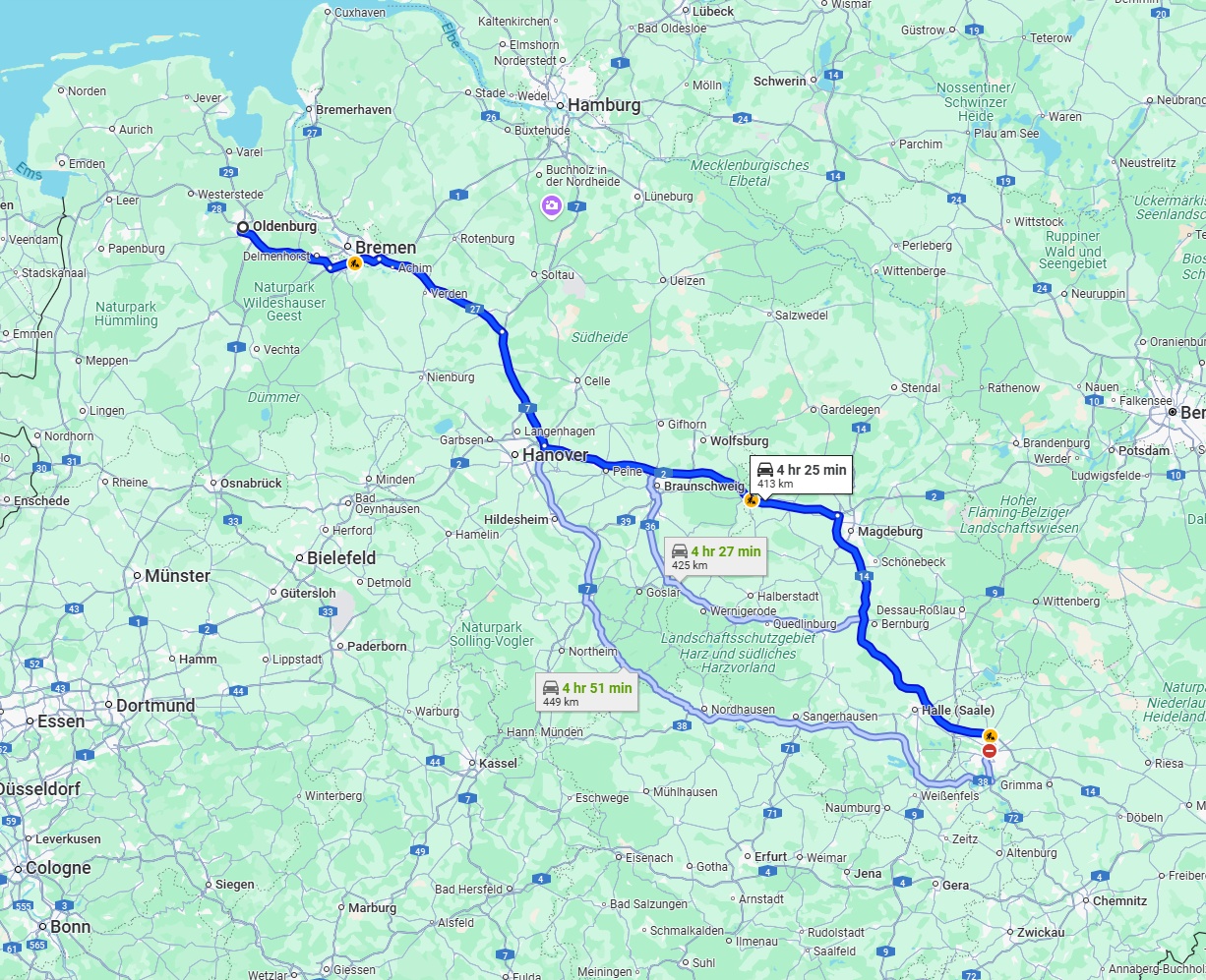 Anreise von Oldenburg Zu Leipzig Über via A2 and A14