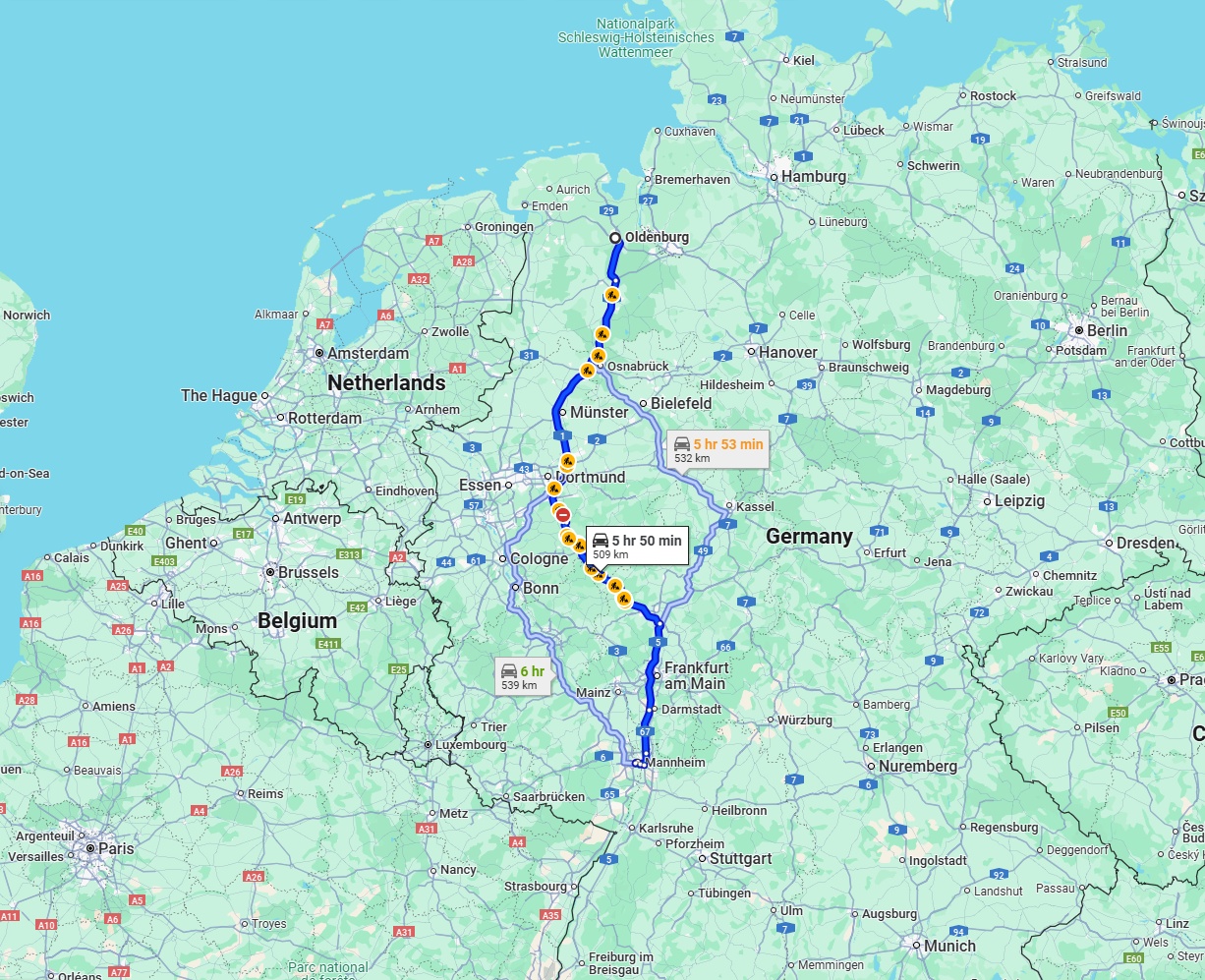 Anreise von Oldenburg Zu Ludwigshafen am Rhein Über via A1 and A45
