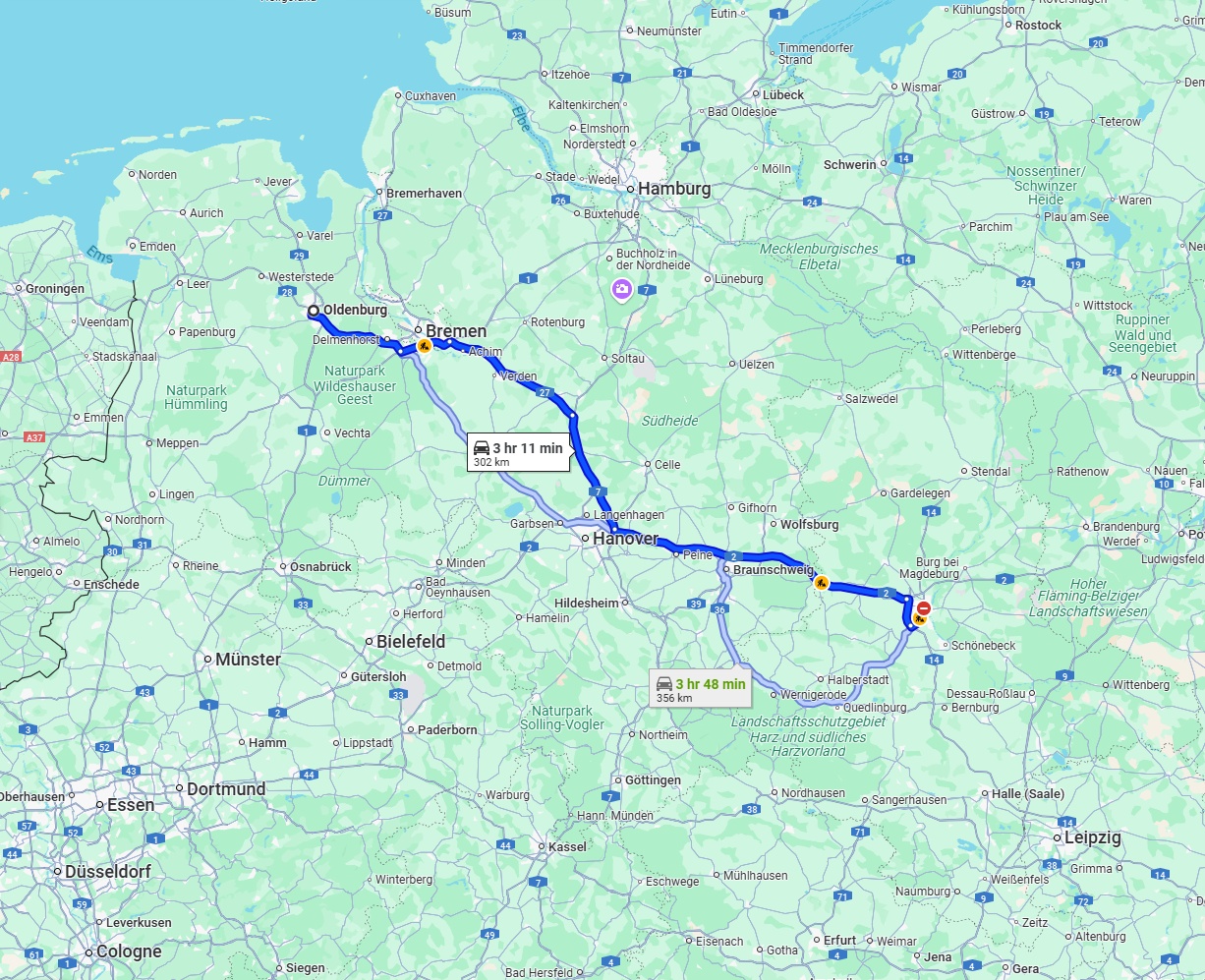 Anreise von Oldenburg Zu Magdeburg Über via A2