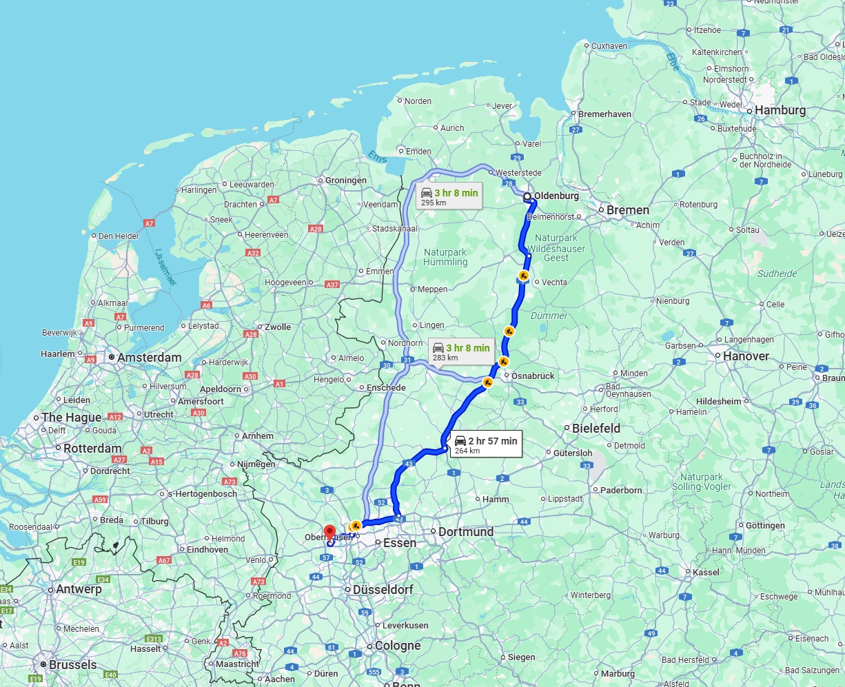 Anreise von Oldenburg Zu Moers Über via A1