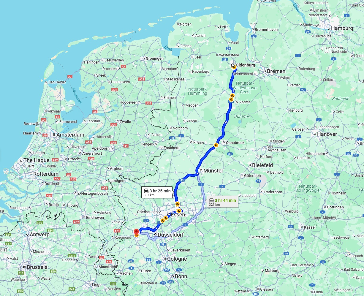 Anreise von Oldenburg Zu Mönchengladbach Über via A1