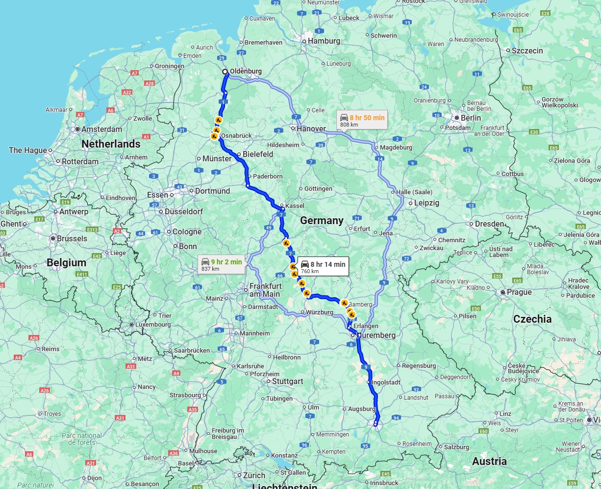 Anreise von Oldenburg Zu München Über via A7