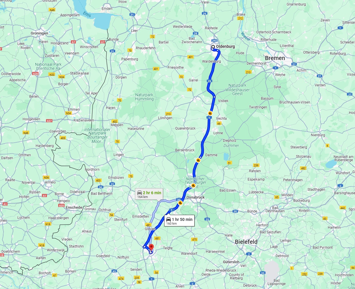 Anreise von Oldenburg Zu Münster Über via A1