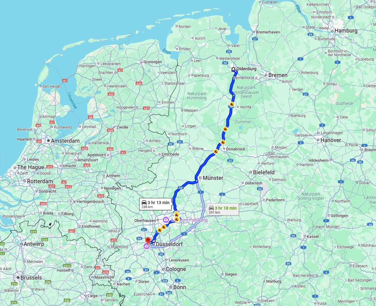 Anreise von Oldenburg Zu Neuss Über via A1