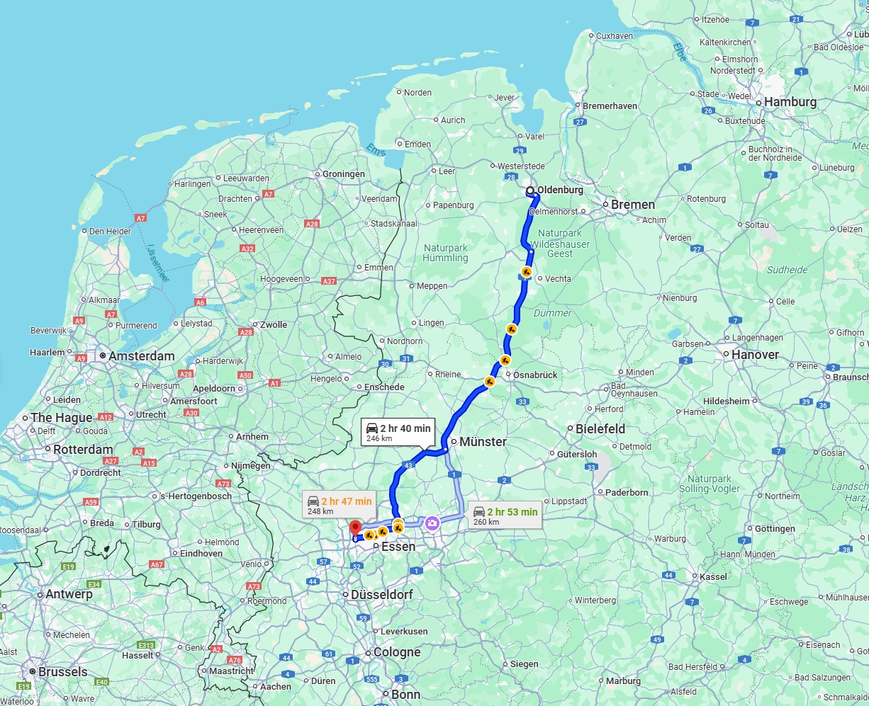 Anreise von Oldenburg Zu Oberhausen Über via A1