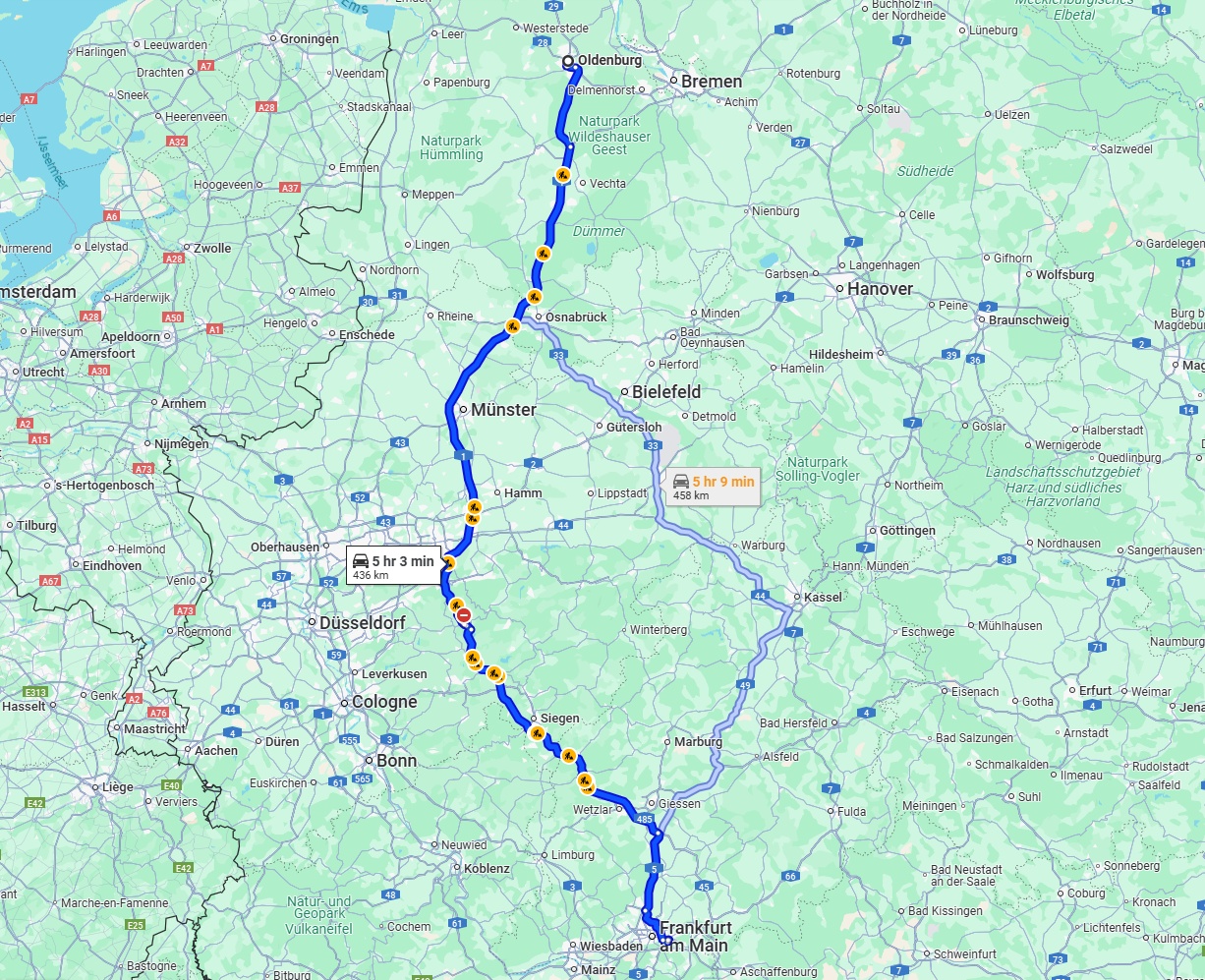 Anreise von Oldenburg Zu Offenbach am Main Über via A1 and A45