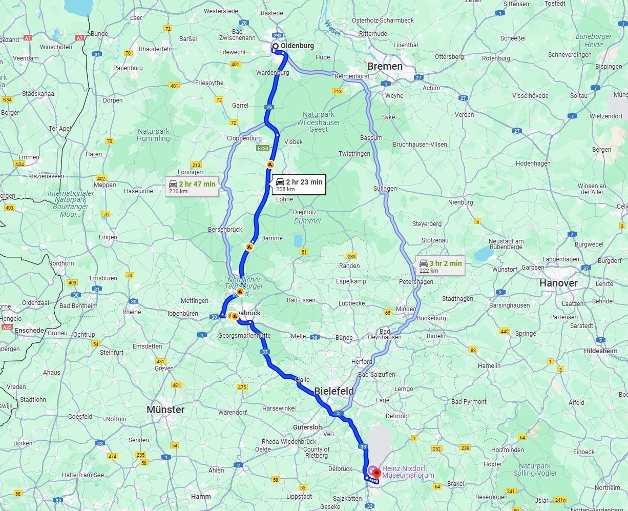 Anreise von Oldenburg Zu Paderborn Über via A1 and A33