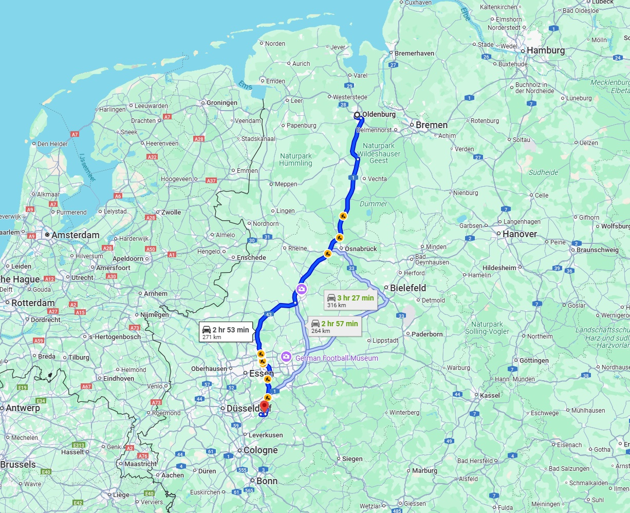 Anreise von Oldenburg Zu Remscheid Über via A43 and A1