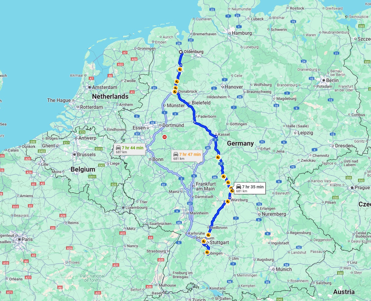 Anreise von Oldenburg Zu Reutlingen Über via A7