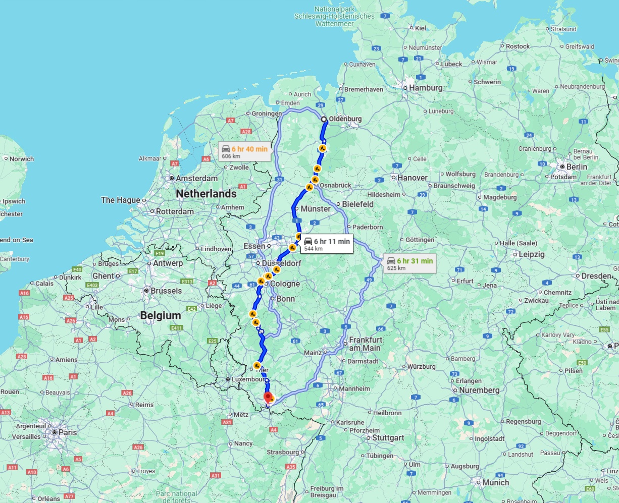 Anreise von Oldenburg Zu Saarbrücken Über via A1