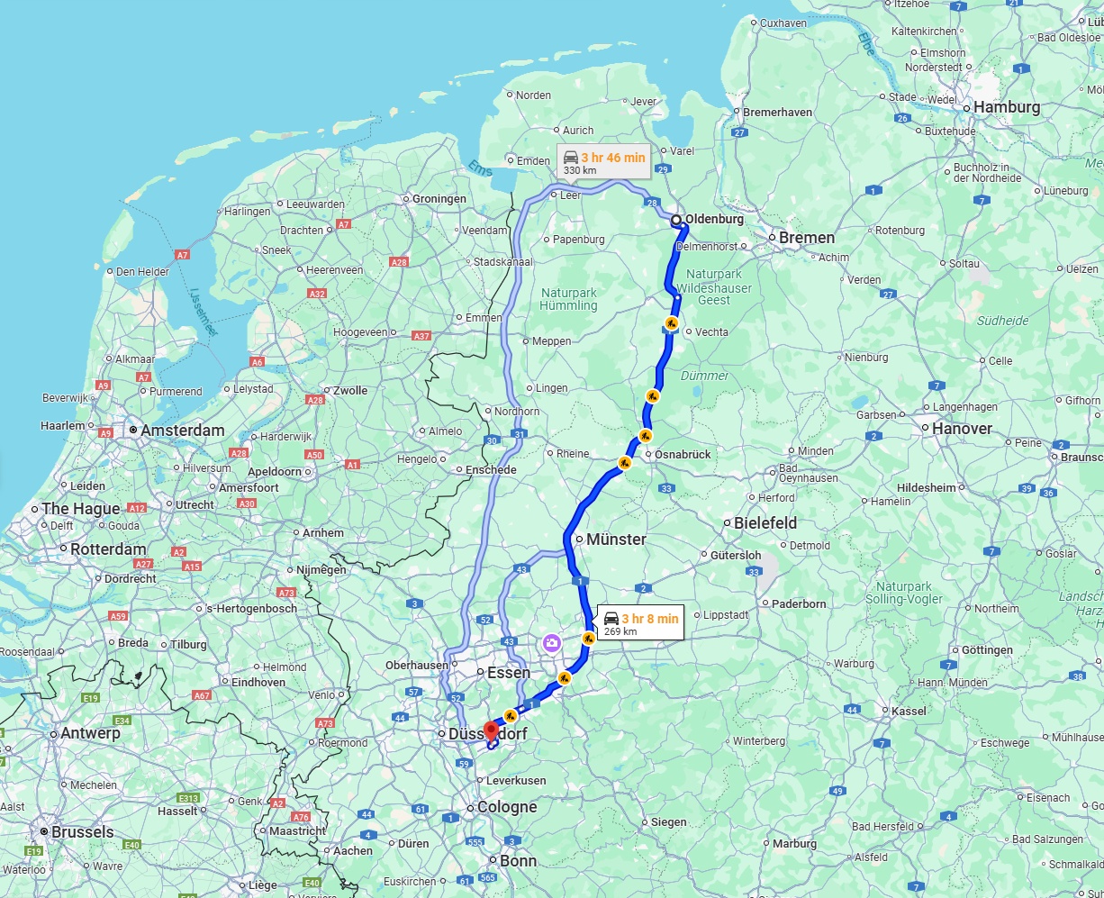 Anreise von Oldenburg Zu Solingen Über via A1