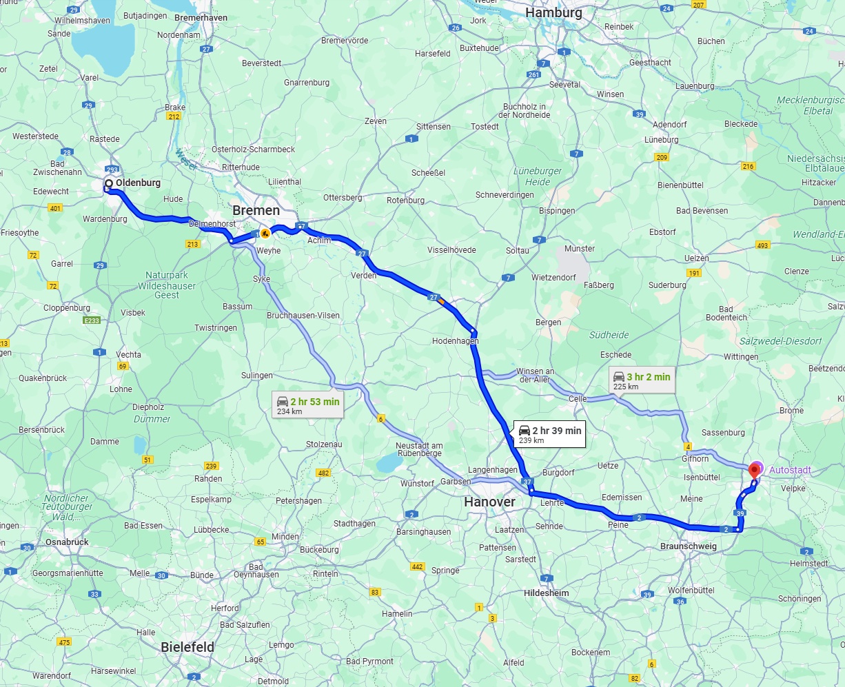 Anreise von Oldenburg Zu Wolfsburg Über via A2