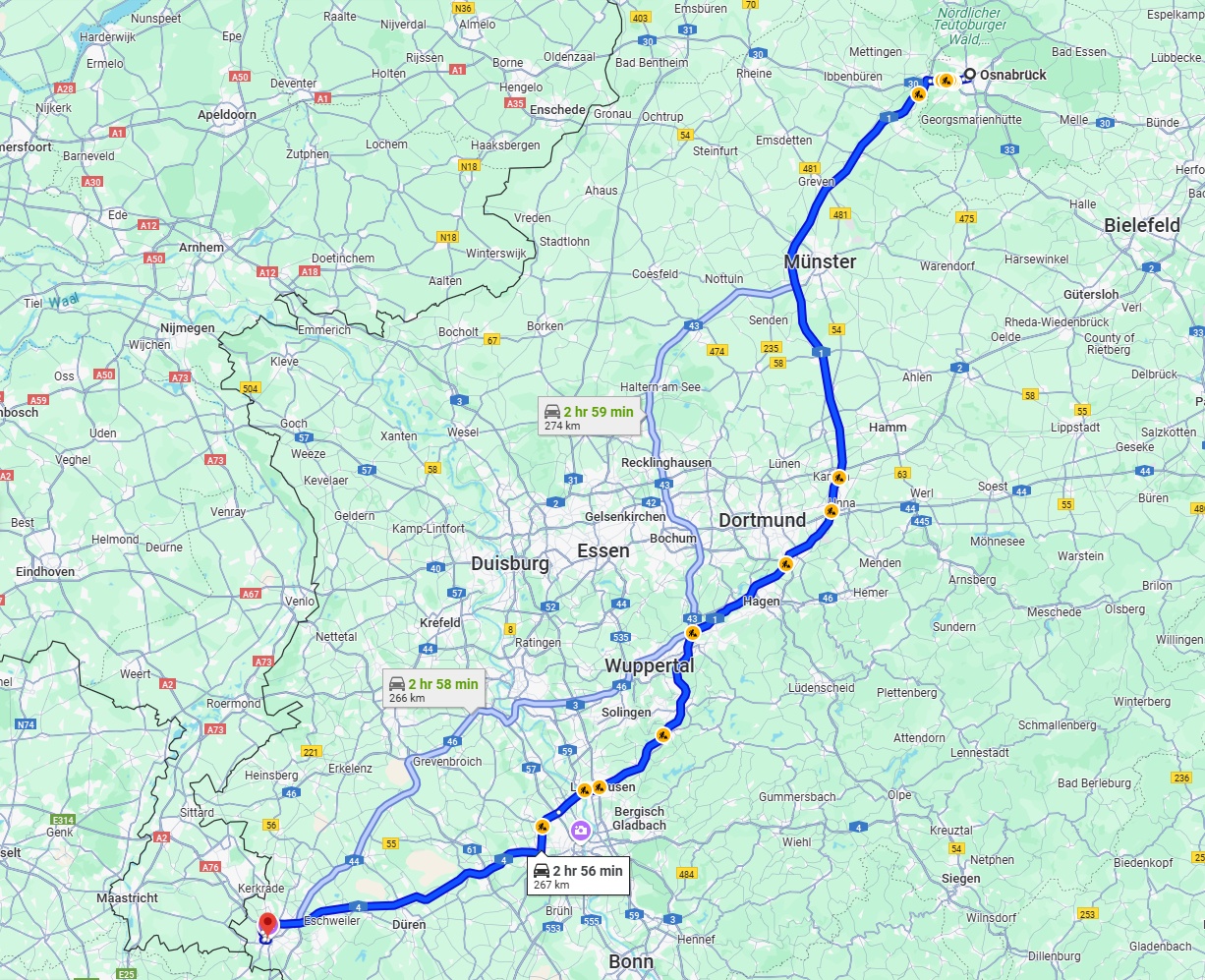 Anreise von Osnabrück Zu Aachen Über via A1
