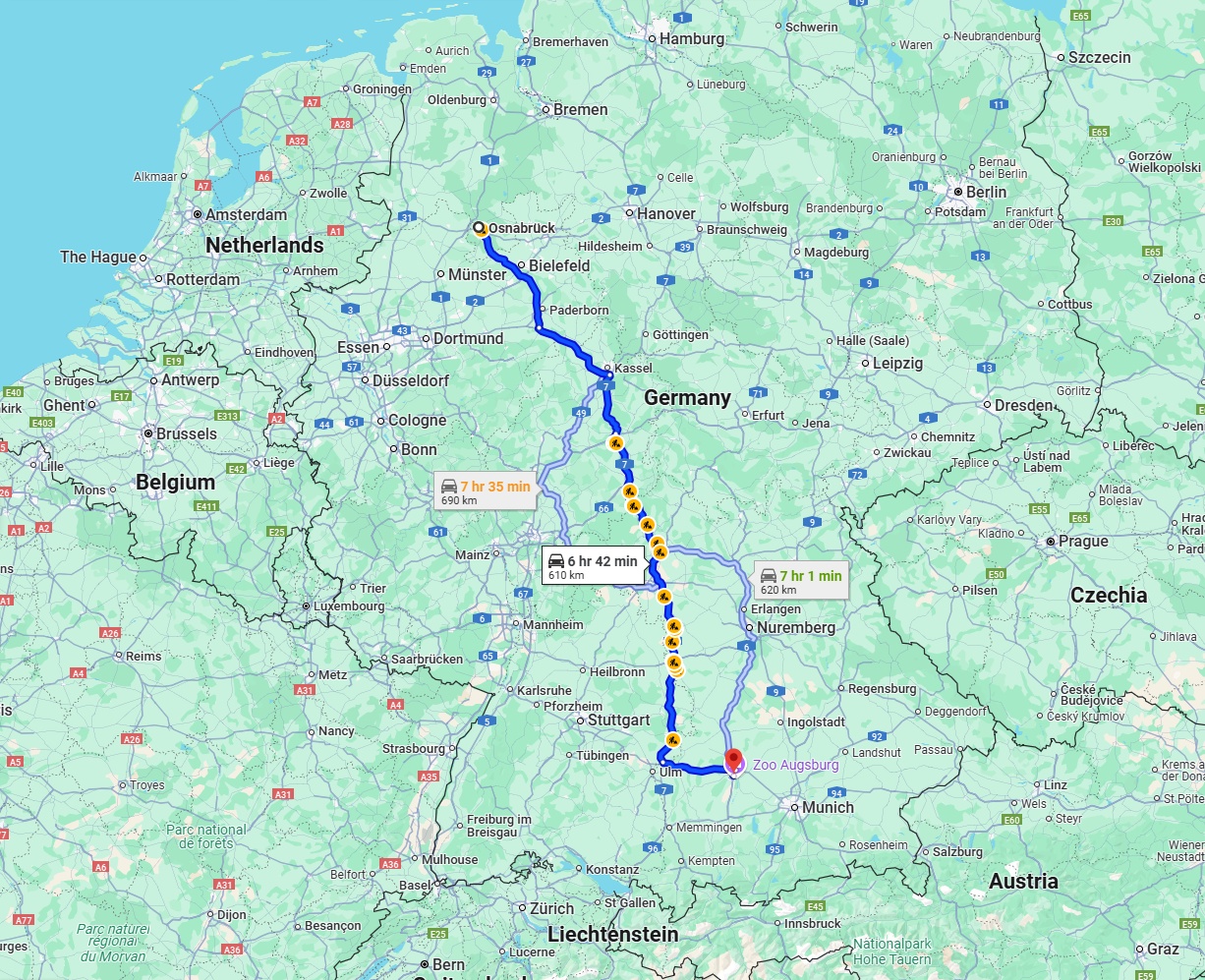 Anreise von Osnabrück Zu Augsburg Über via A7