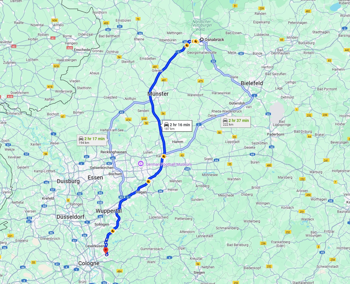 Anreise von Osnabrück Zu Bergisch Gladbach Über via A1