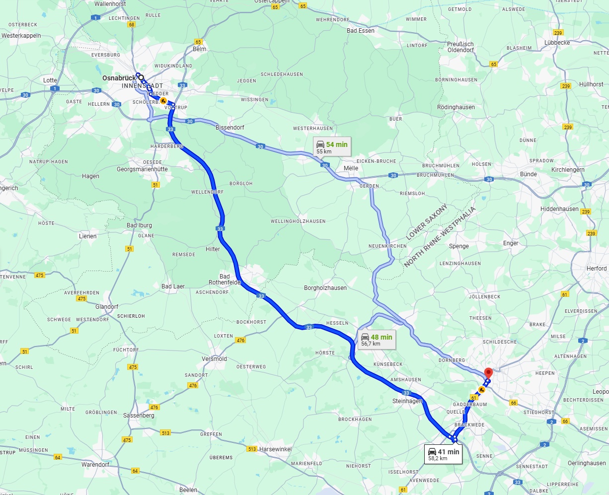 Anreise von Osnabrück Zu Bielefeld Über via A33