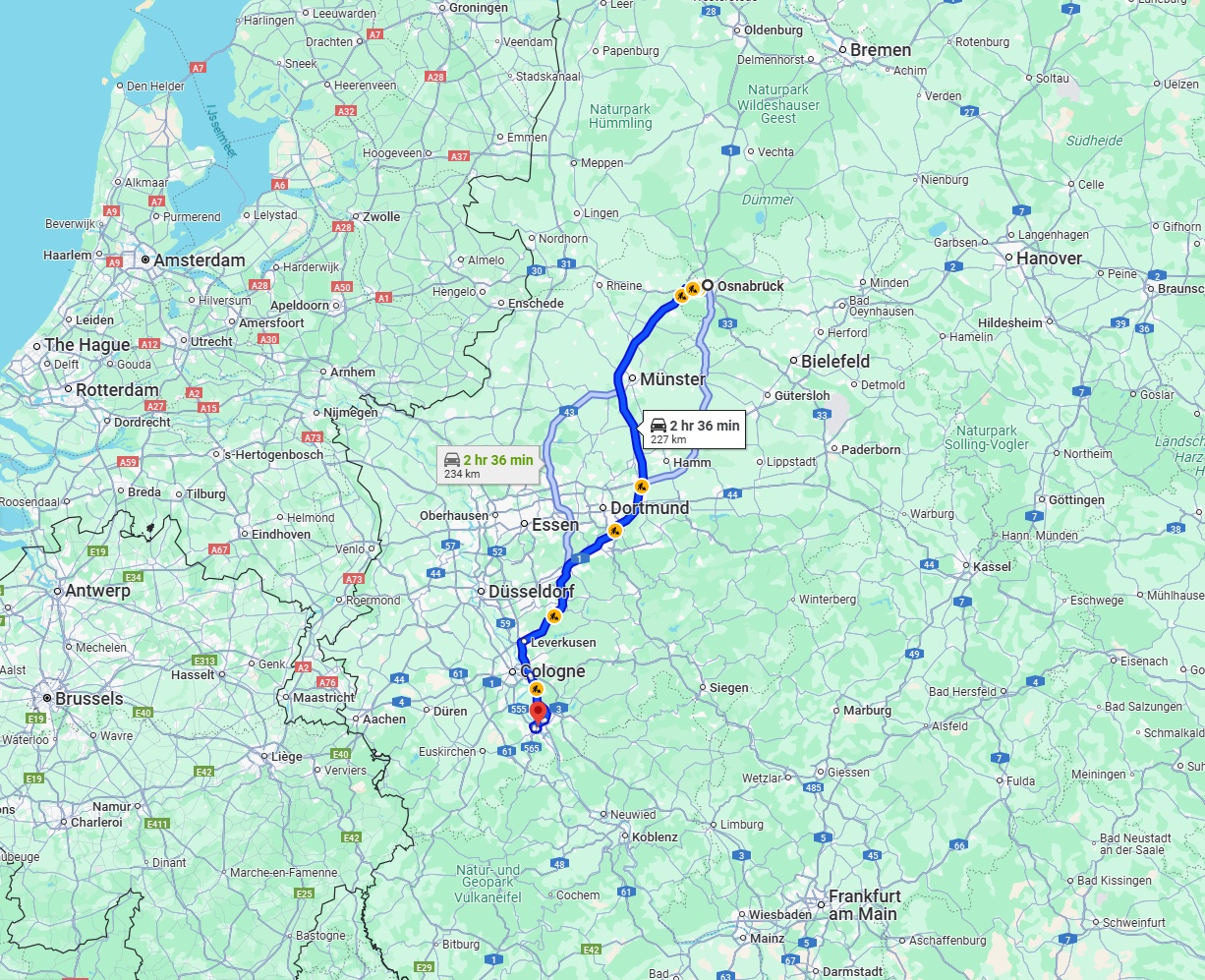 Anreise von Osnabrück Zu Bonn Über via A1