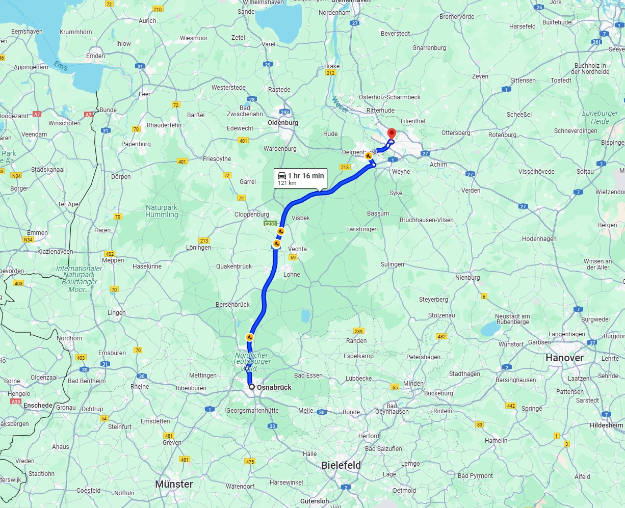 Anreise von Osnabrück Zu Bremen Über via A1