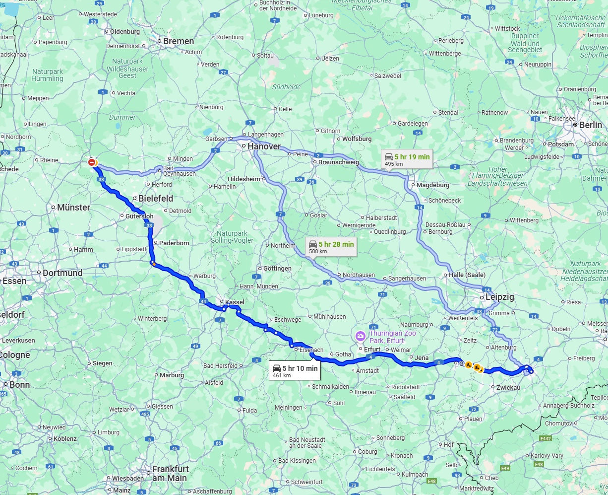 Anreise von Osnabrück Zu Chemnitz Über via A4