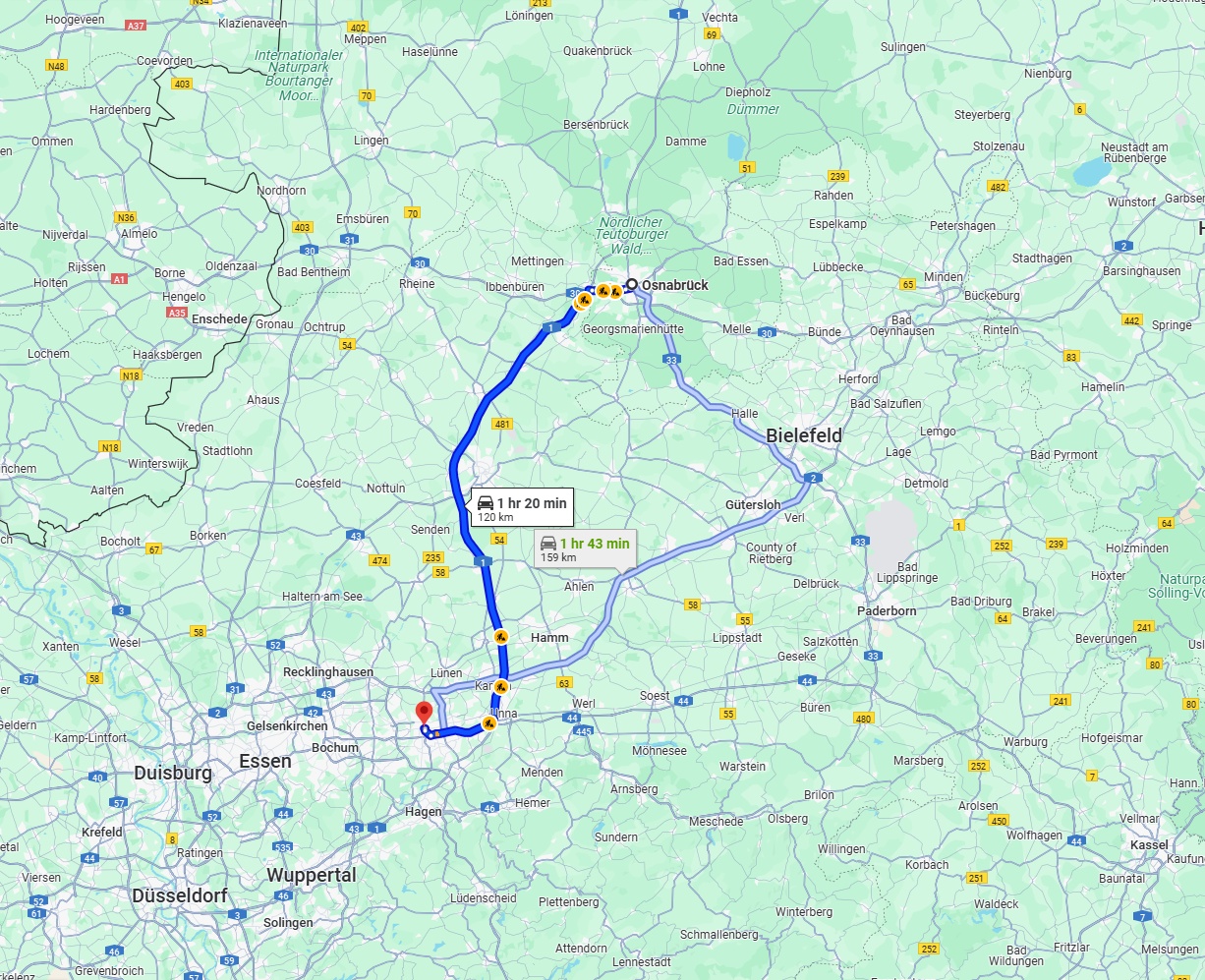 Anreise von Osnabrück Zu Dortmund Über via A1