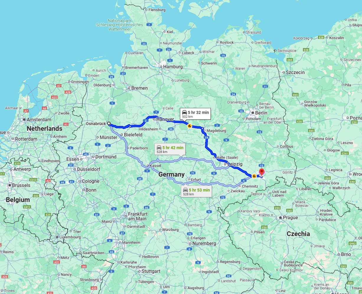 Anreise von Osnabrück Zu Dresden Über via A2 and A14