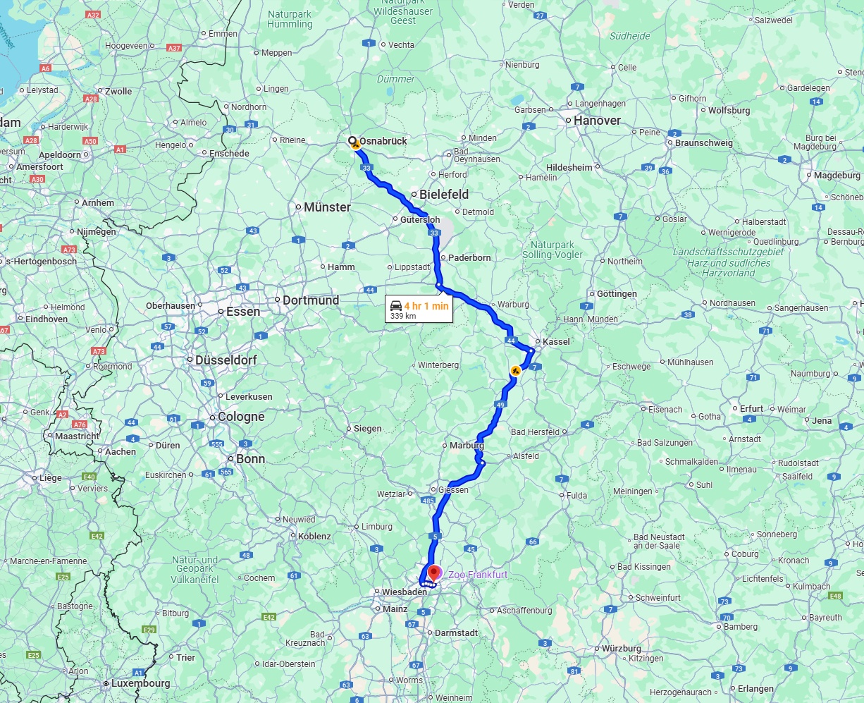 Anreise von Osnabrück Zu Frankfurt am Main Über via A33