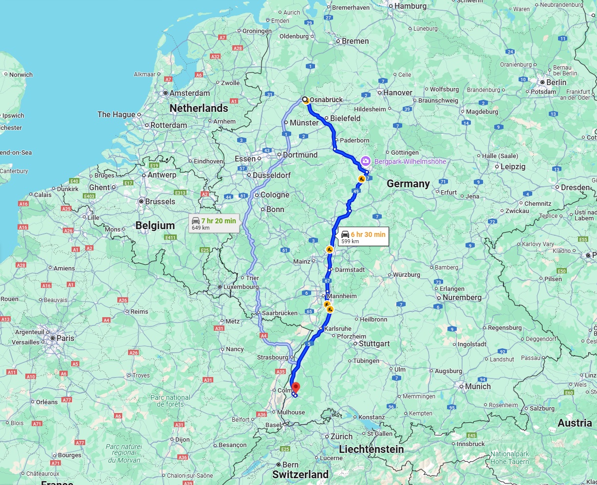 Anreise von Osnabrück Zu Freiburg im Breisgau Über via A5