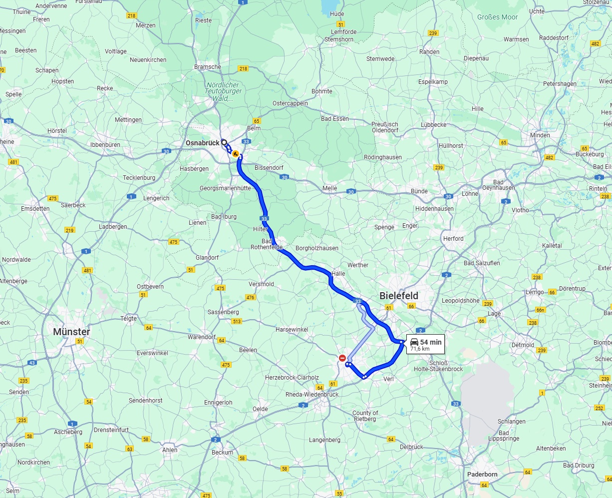 Anreise von Osnabrück Zu Gütersloh Über via A33