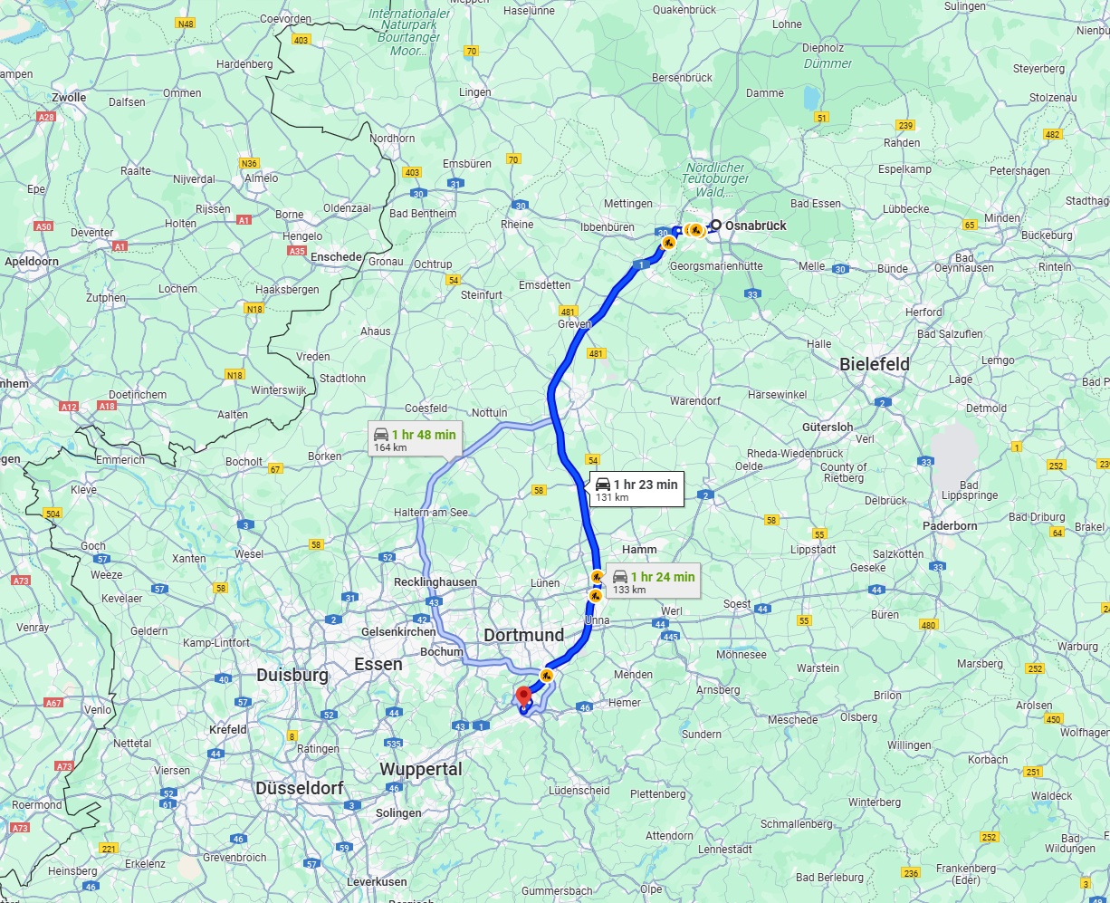 Anreise von Osnabrück Zu Hagen Über via A1
