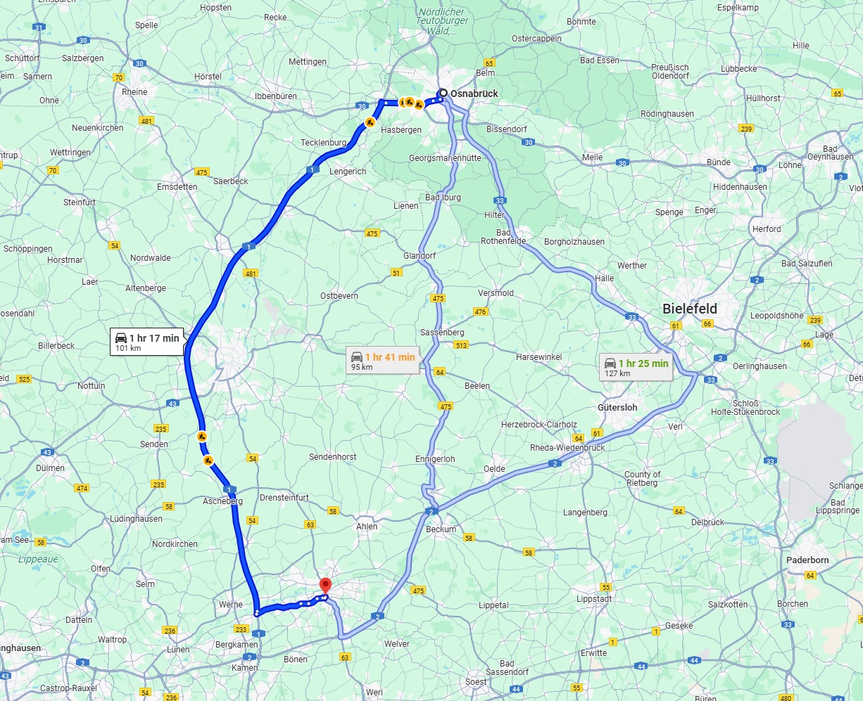 Anreise von Osnabrück Zu Hamm Über via A1