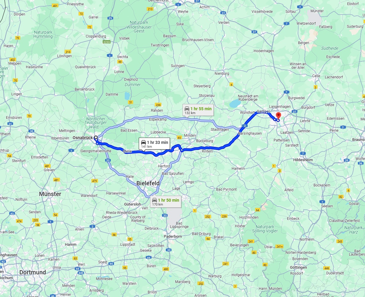 Anreise von Osnabrück Zu Hannover Über via A30 and A2